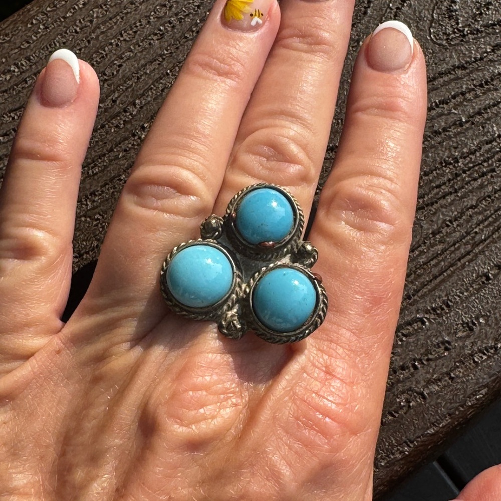 Turquoise Silver Tone Statement Ring - image 2